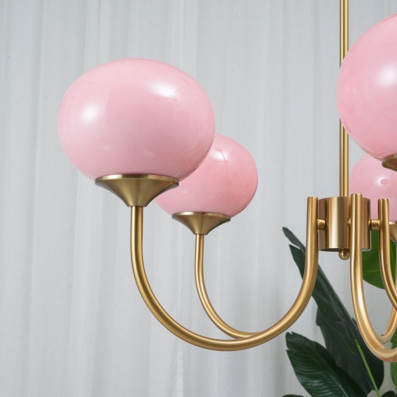 Bianca Colored Glass Shade Chandelier with Globes