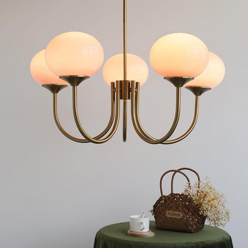 Bianca Colored Glass Shade Chandelier with Globes
