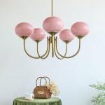Bianca Colored Glass Shade Chandelier with Globes
