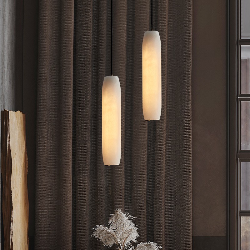 Guido Flute Cylindrical Alabaster Pendant Light