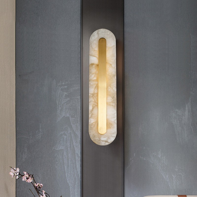 Ozeki Minimalist Brass And Genuine Alabaster Sconce