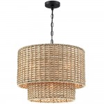Harland Beachy Natural Rattan Double Drum Pendant Light