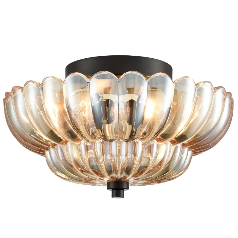 Raveena Vintage Amber Glass Semi Flush Mount Floral Ceiling Light