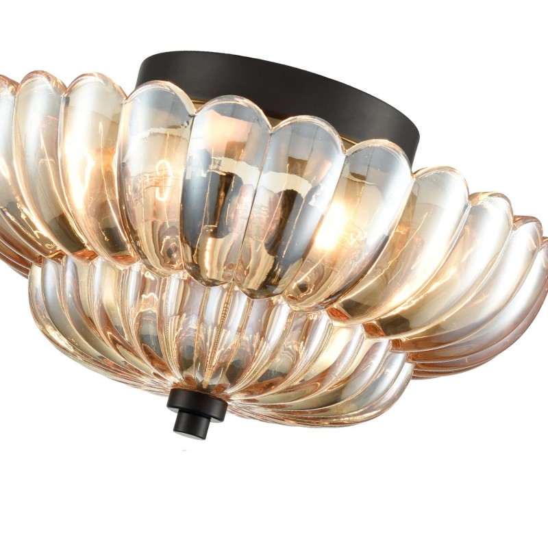 Raveena Vintage Amber Glass Semi Flush Mount Floral Ceiling Light