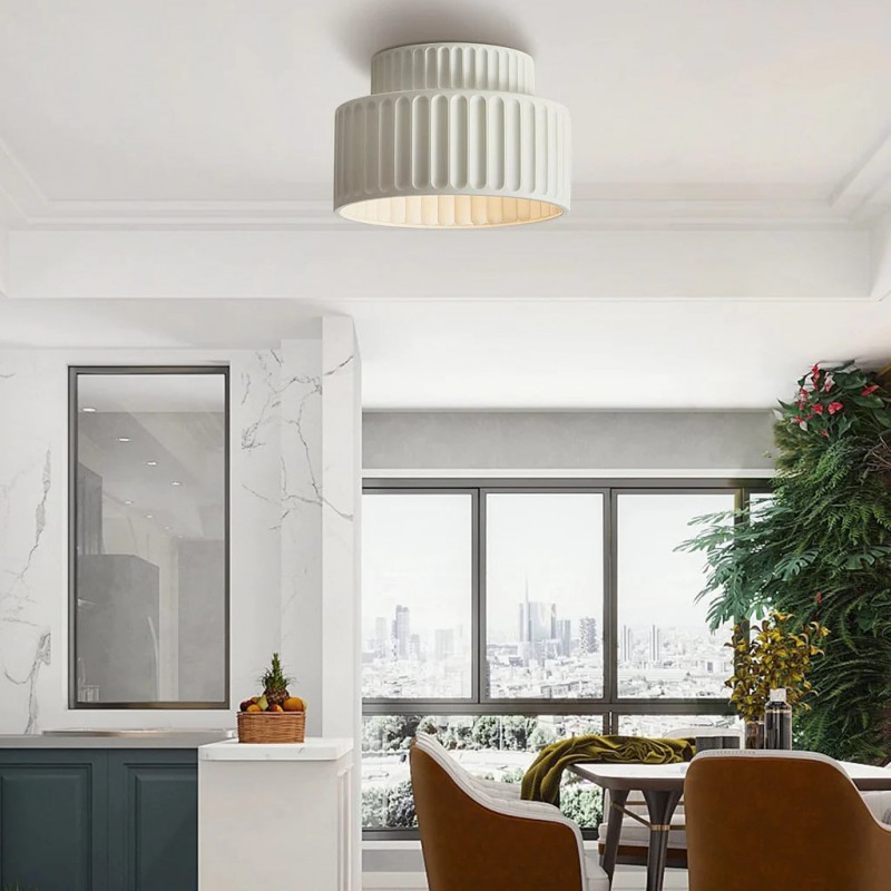 Nicola Vintage Resin Cream Breeze Drum Semi-Flush Mount Ceiling Light