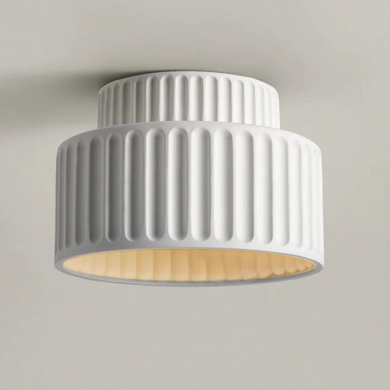 Nicola Vintage Resin Cream Breeze Drum Semi-Flush Mount Ceiling Light