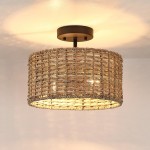 Lannister Coastal 2-Light Semi-Flush Mount Ceiling Light with Hand Woven Drum Shade for Bedroom