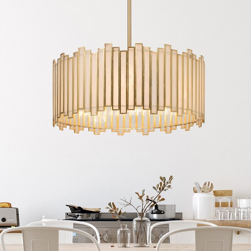 Atchison 4 Light Drum Shade Chandelier with Tiffany Glass for Dining Room