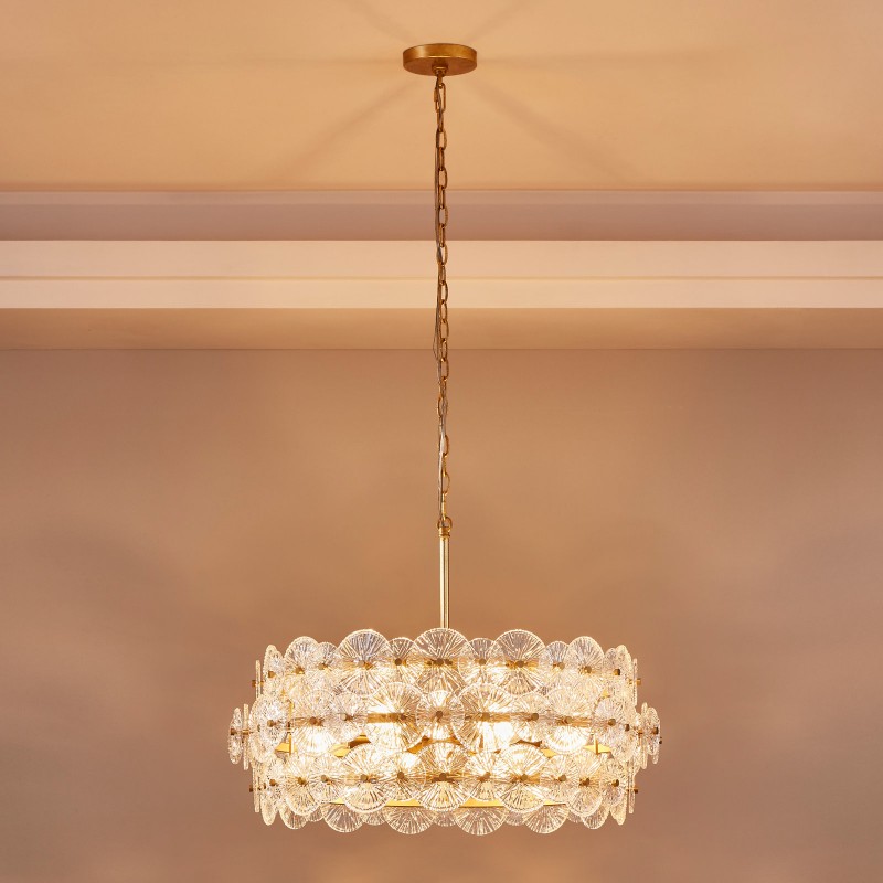 AuroraLux Gold-leaf Round Glass Chandelier