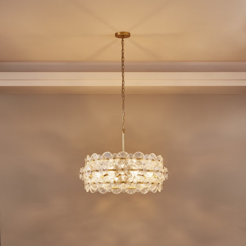 AuroraLux Gold-leaf Round Glass Chandelier