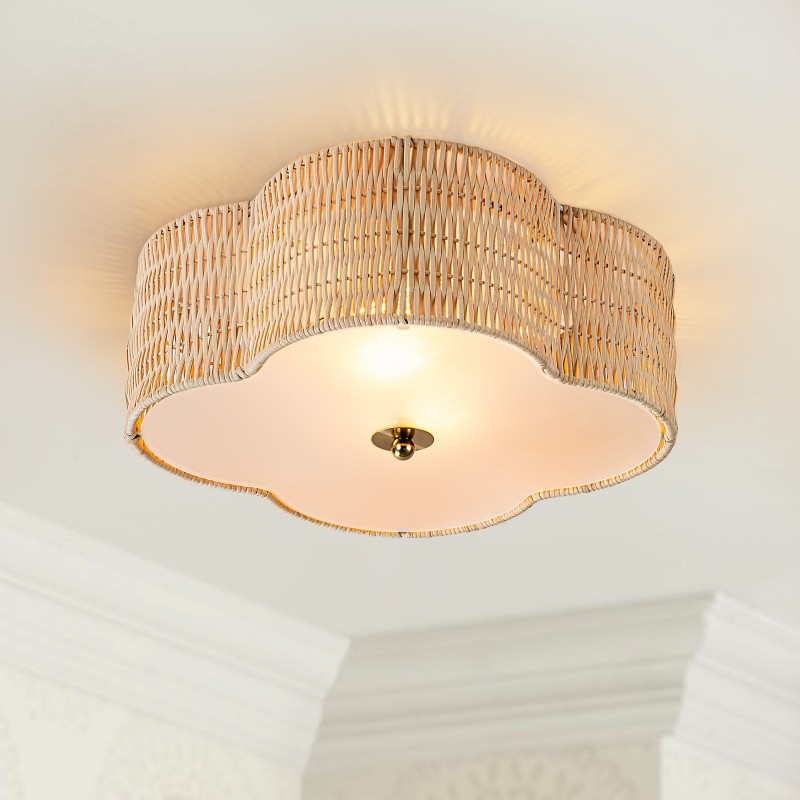 Zardo Coastal Boho Style Rattan Lamp Shade Flush Mount Ceiling Light