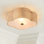 Zardo Coastal Boho Style Rattan Lamp Shade Flush Mount Ceiling Light