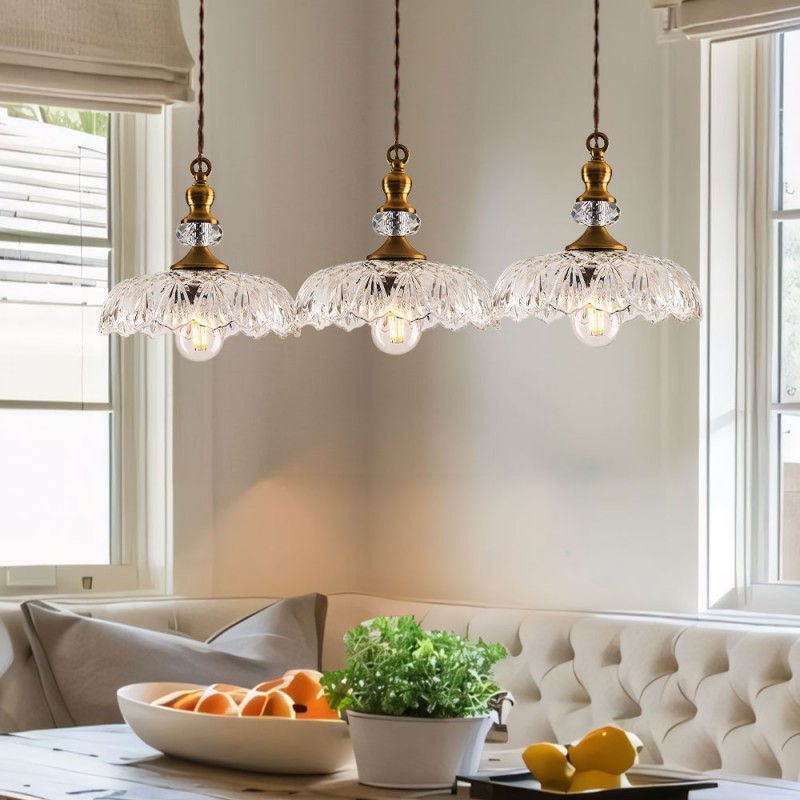 Jaime Antique Brass and Glass Flower Pendant Light
