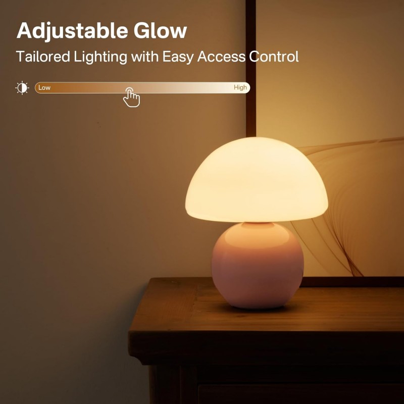 Evinth Mini Colorful Ceramic Base Mushroom Table Lamp
