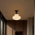 Iveria Striped Milk Glass Schoolhouse Flush Mount Ceiling Light
