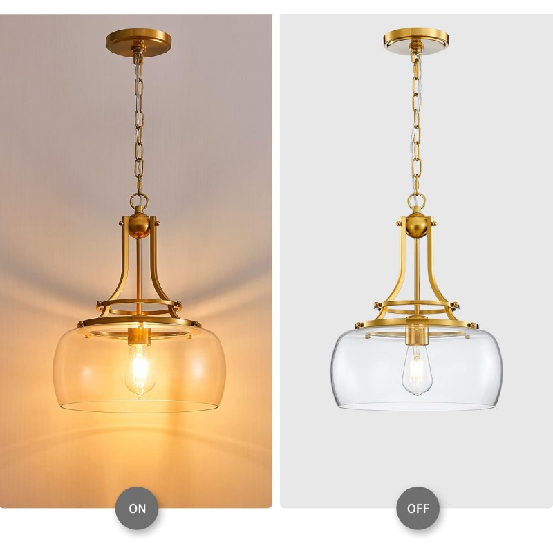 Thalys Brushed Gold Clear Glass Shade Charleston Pendant Light