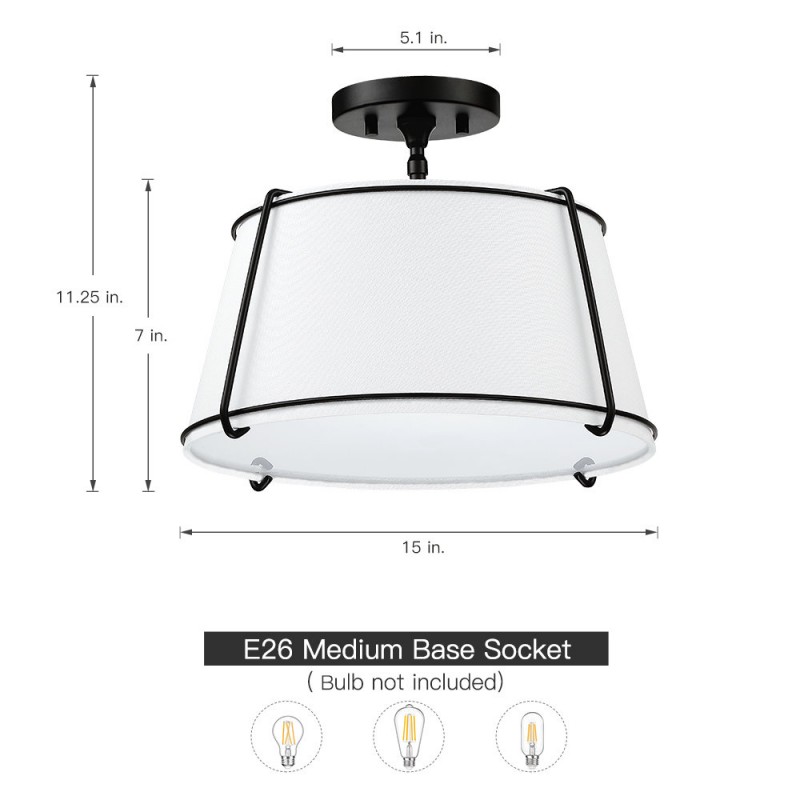 Hesperia Fabric Drum Shade Semi Flush Mount