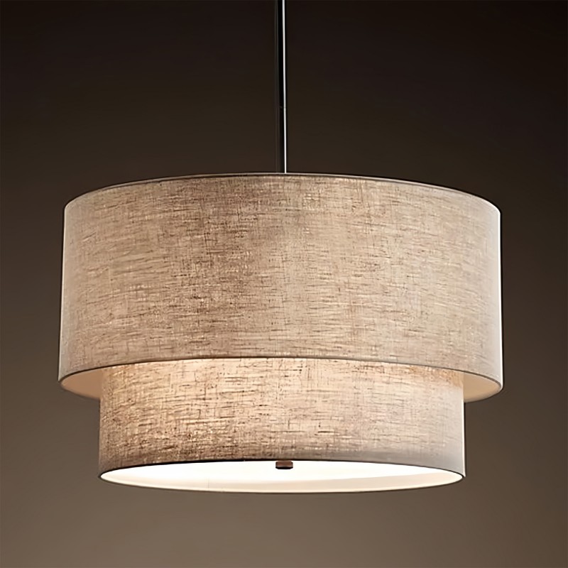 Javier Natural Linen Double Fabric Drum Pendant Light