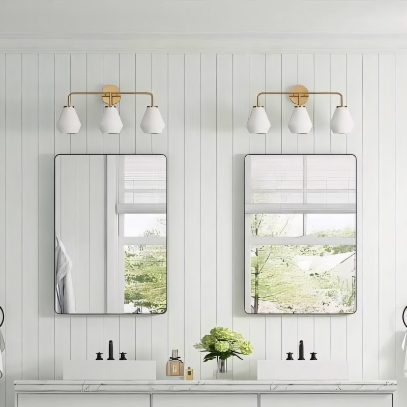 Nynevea Brushed Brass 3-Light Milk Glass Sconce