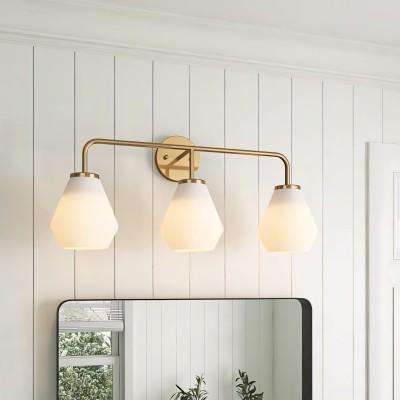 Nynevea Brushed Brass 3-Light Milk Glass Sconce