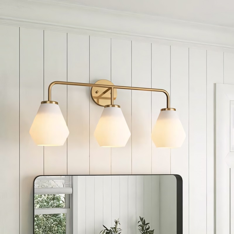 Nynevea Brushed Brass 3-Light Milk Glass Sconce