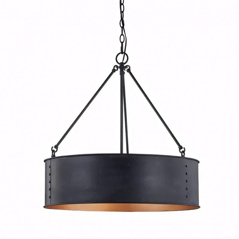 Quillan Industrial Large Black Drum Pendant Light For Dining Room
