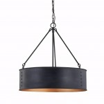 Quillan Industrial Large Black Drum Pendant Light For Dining Room