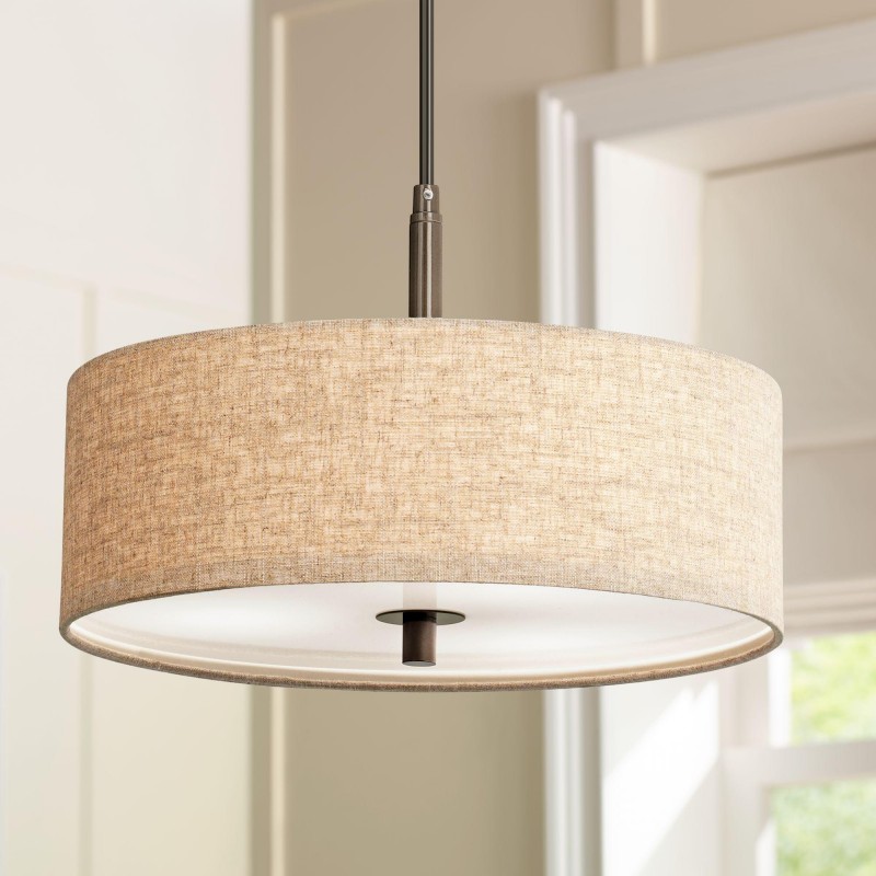 Raithe Cream Fabric Frum Shade Pendant Light