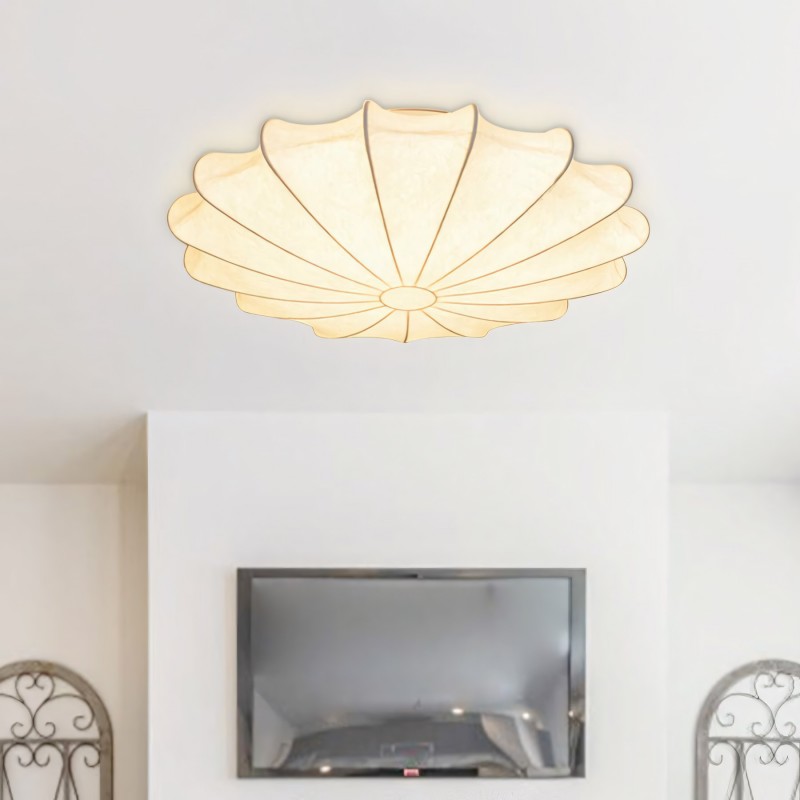 Savionne White Silk Seashell Flush Mount Light
