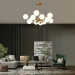 Thalassia Two-Tier Brass Opal Globe Chandelier