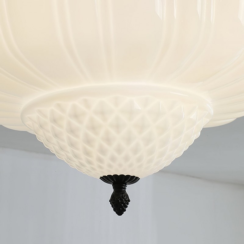 Elyndor White Milk Glass Pumpkin Flush Mount Schoolhouse Light