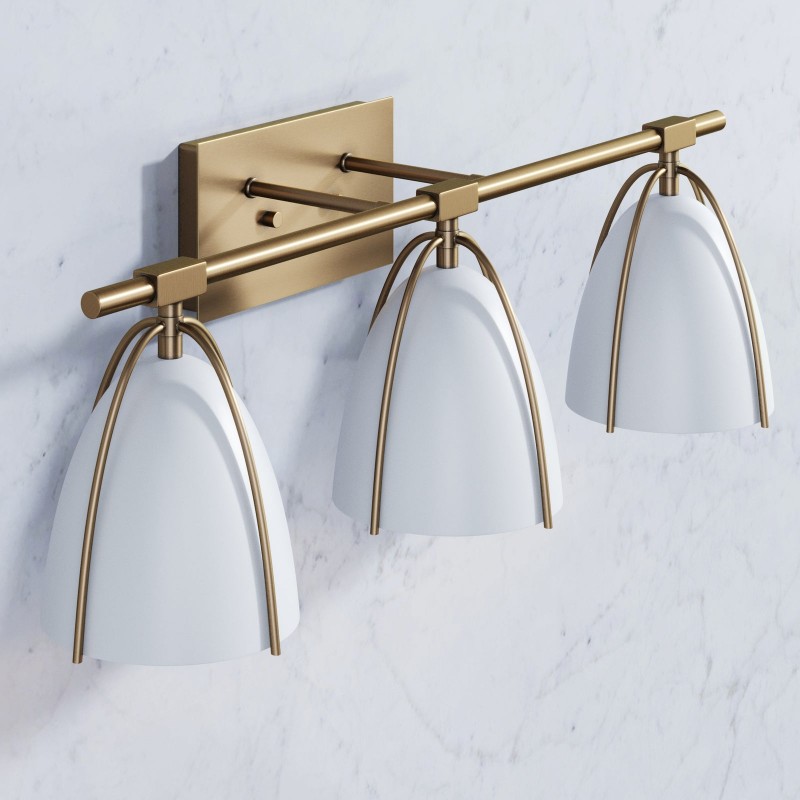 Glyntor 3 Light Metal White Cage Bathroom Vanity Light