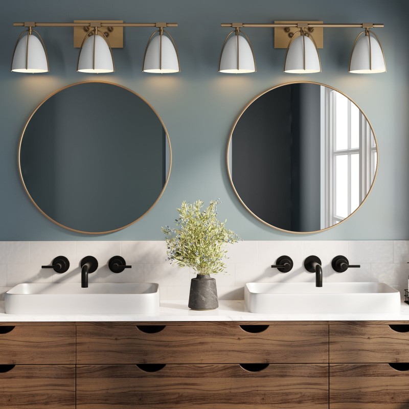 Glyntor 3 Light Metal White Cage Bathroom Vanity Light