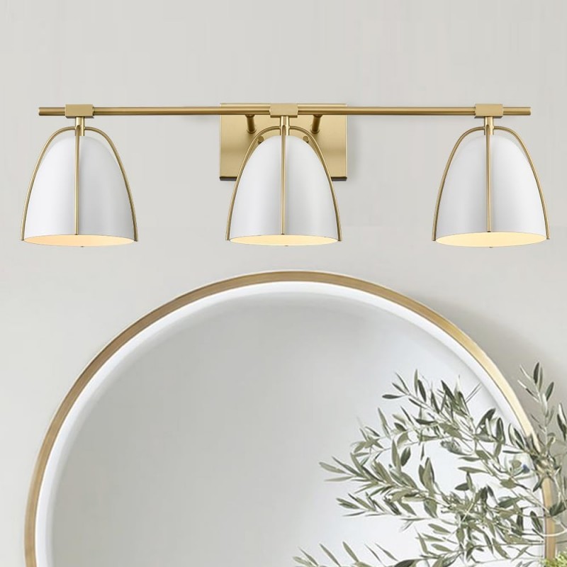 Glyntor 3 Light Metal White Cage Bathroom Vanity Light