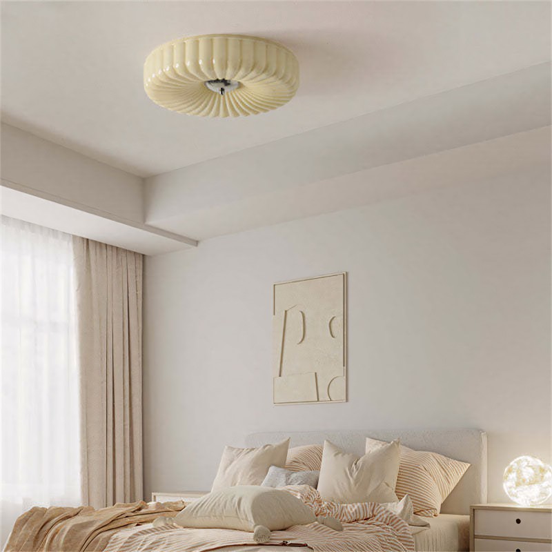 Prythos Cream Textured Glass Round Bauhaus Ceiling Light