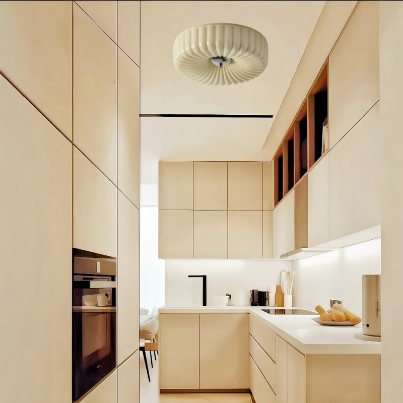 Prythos Cream Textured Glass Round Bauhaus Ceiling Light