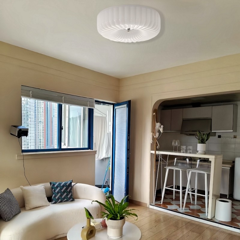Prythos Cream Textured Glass Round Bauhaus Ceiling Light
