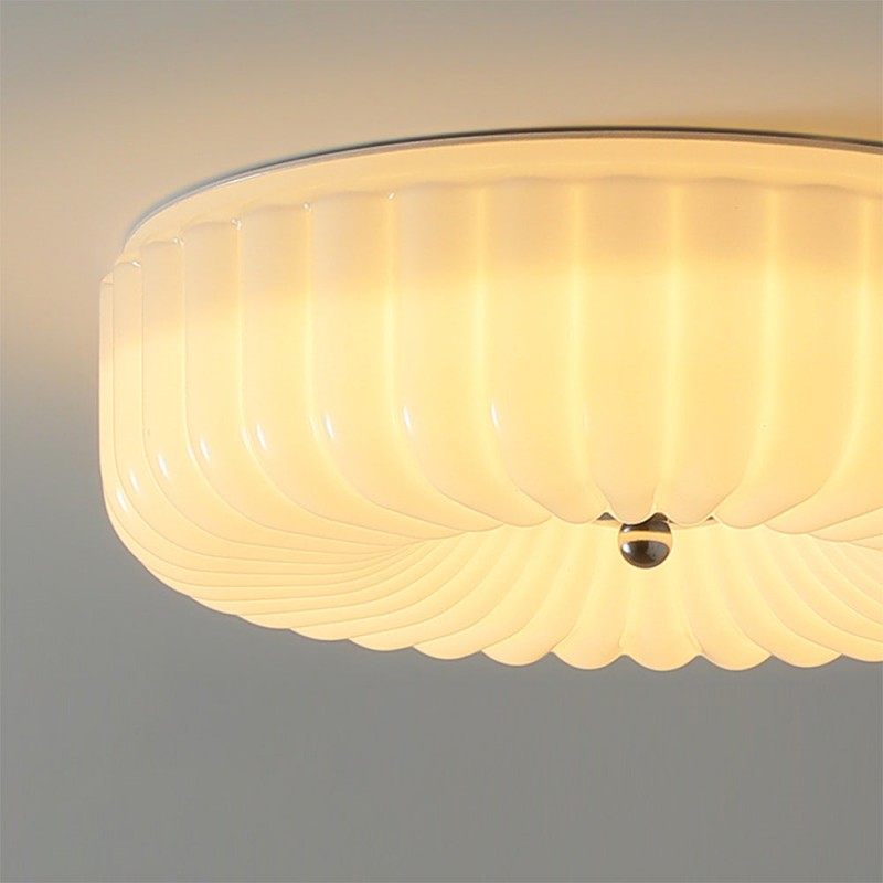 Prythos Cream Textured Glass Round Bauhaus Ceiling Light