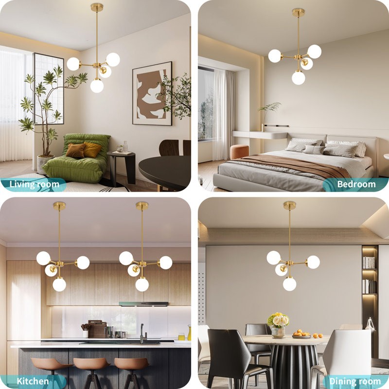 Aelithor 4 Light Opal White Glass Globe Chandelier