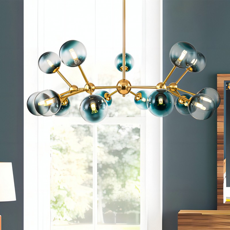 Taryn 15 Light Teal Colored Globe Glass Chandelier
