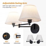 Vynith Battery Opperated White Linen Dimmable Swing Arm Sconce