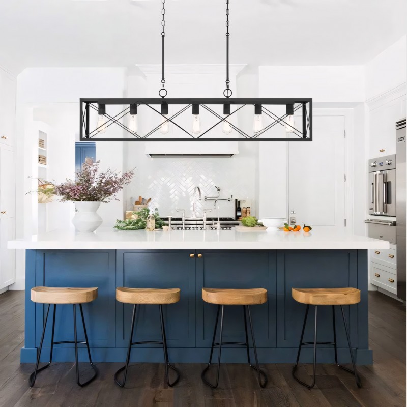 Wrylor Farmhouse 7 Light Steel Rectangle Chandelier
