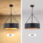 Quillan Industrial Large Black Drum Pendant Light For Dining Room