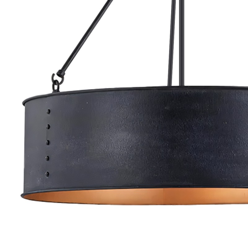 Quillan Industrial Large Black Drum Pendant Light For Dining Room