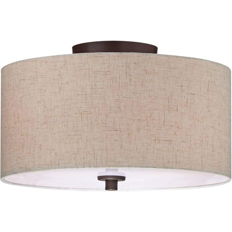 Jynor Bronze Oatmeal Fabric Drum Semi Flush Mount Light