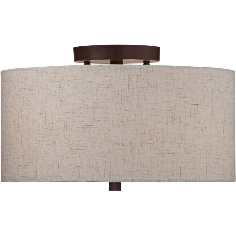 Jynor Bronze Oatmeal Fabric Drum Semi Flush Mount Light
