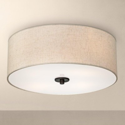 Jynor Bronze Oatmeal Fabric Drum Semi Flush Mount Light