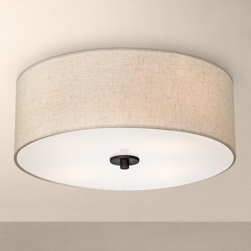 Jynor Bronze Oatmeal Fabric Drum Semi Flush Mount Light