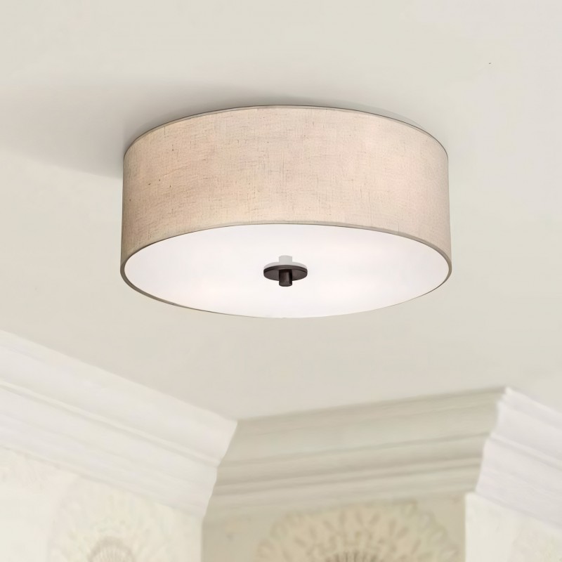 Jynor Bronze Oatmeal Fabric Drum Semi Flush Mount Light