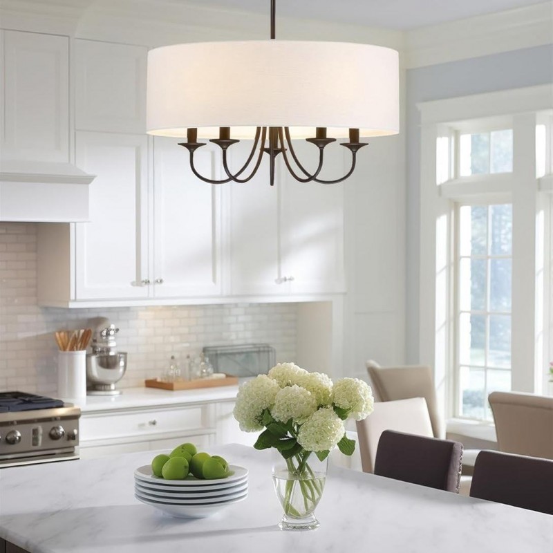 Nyneve 5 Light Dimmable Fabric Drum Chandelier
